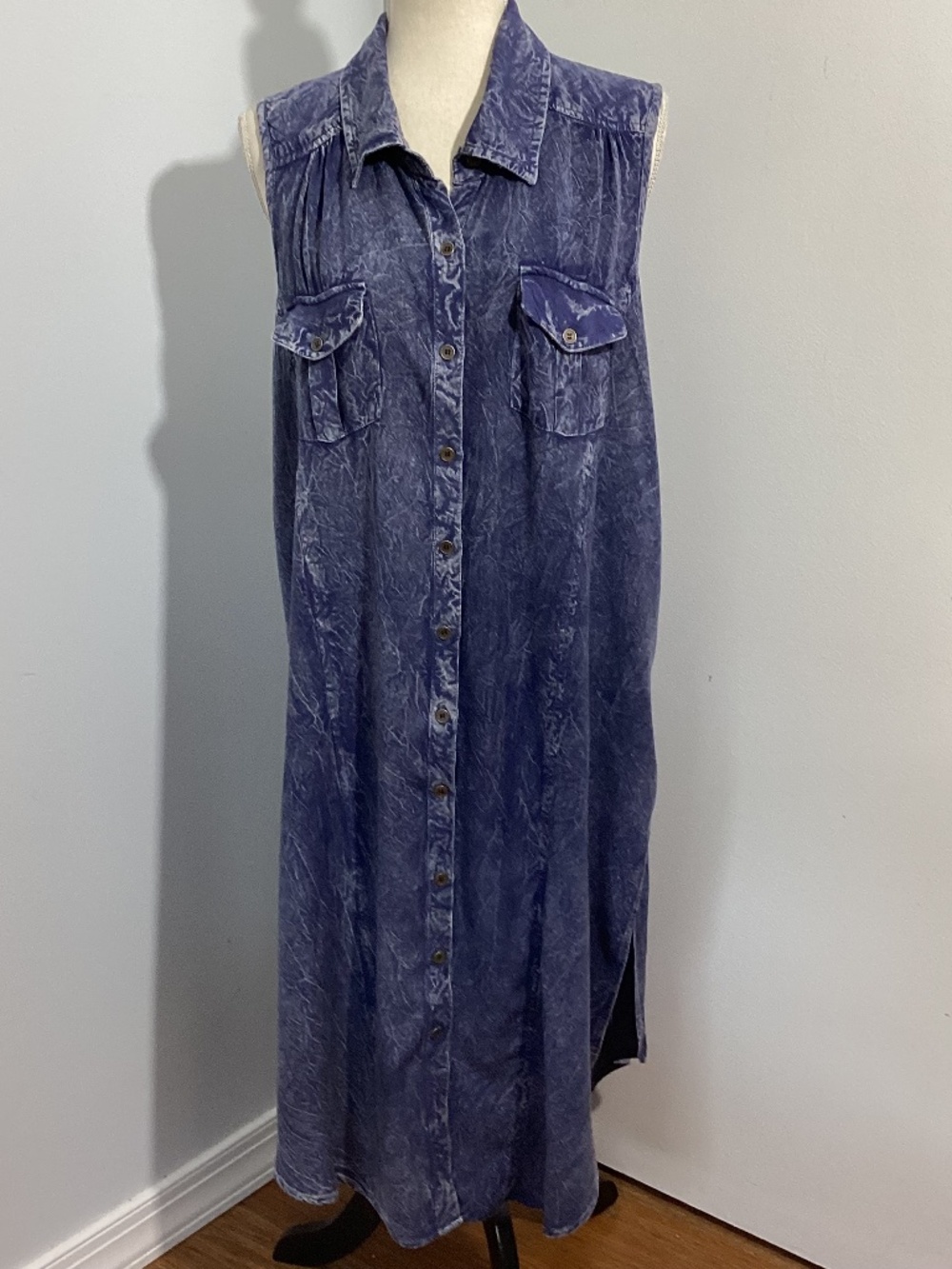 Y2K LOVE ARI WOMAN PLUS 2X DENIM RAYON LONG VEST DUSTER BUTTON FRONT